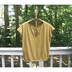 prAna Gold Yellow Organic Cotton Tie Neck Casual Top